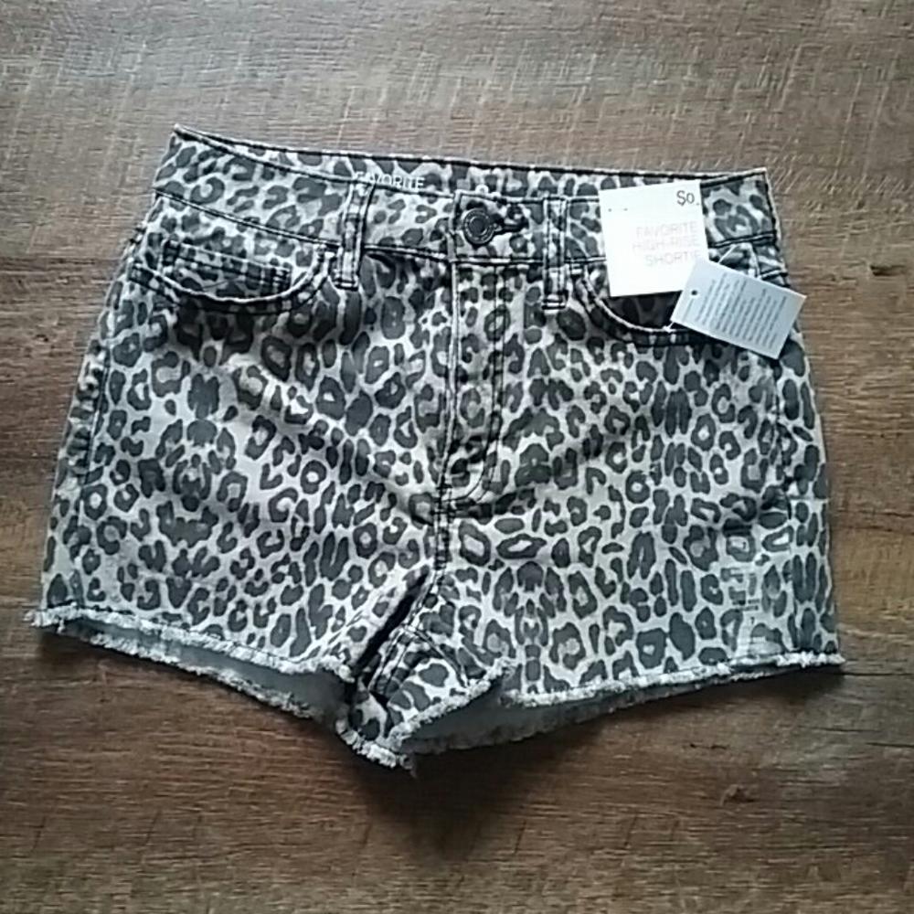 SO High rise Leopard Print Denim Shortie Shorts